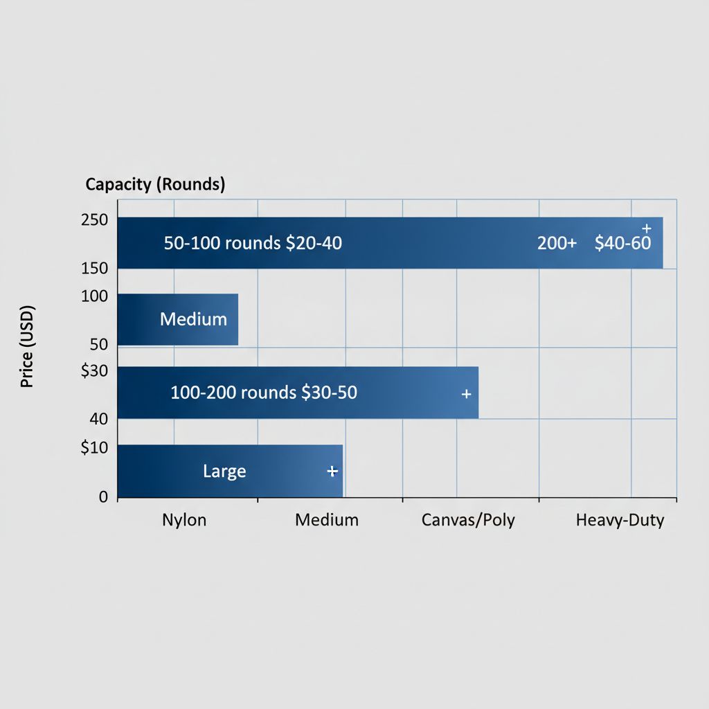 Bar chart comparing Ammo SAC sizes, capacities, materials, and prices for safe storage