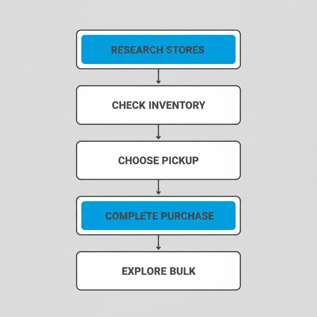 Vertical process flow diagram illustrating five steps to safely purchase ammunition in Sacramento